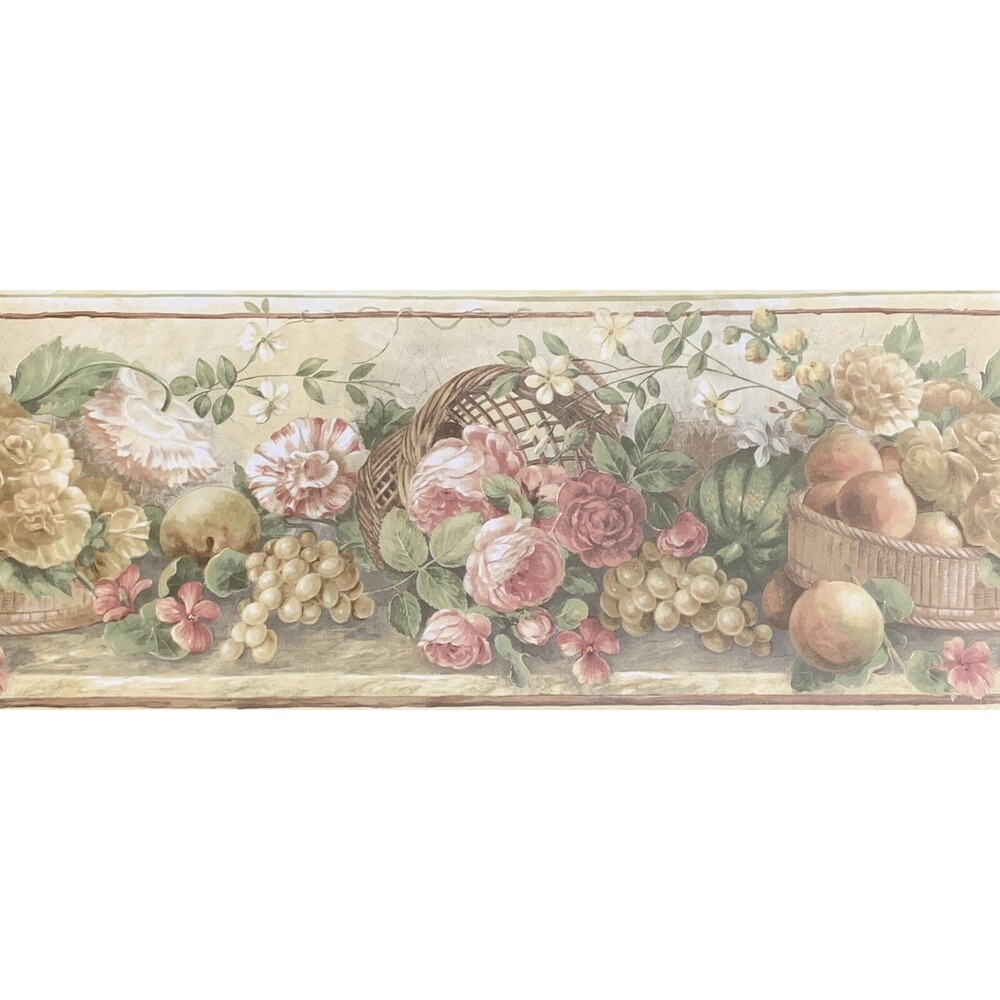 Wallpaper Border Basket Weave Flowers Grapes Fruit The Valley Collection